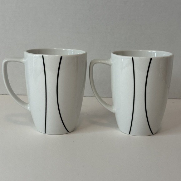 Corelle Corning Simple Lines Cup Set of 2, Square, Black Curved Lines On White - Picture 2 of 9